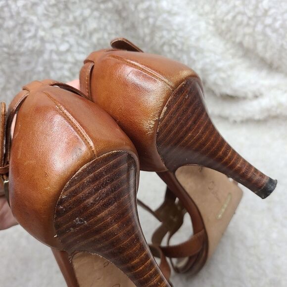Cole Haan Cognac‎ Strappy Leather Heels Size 9C - Picture 7 of 9